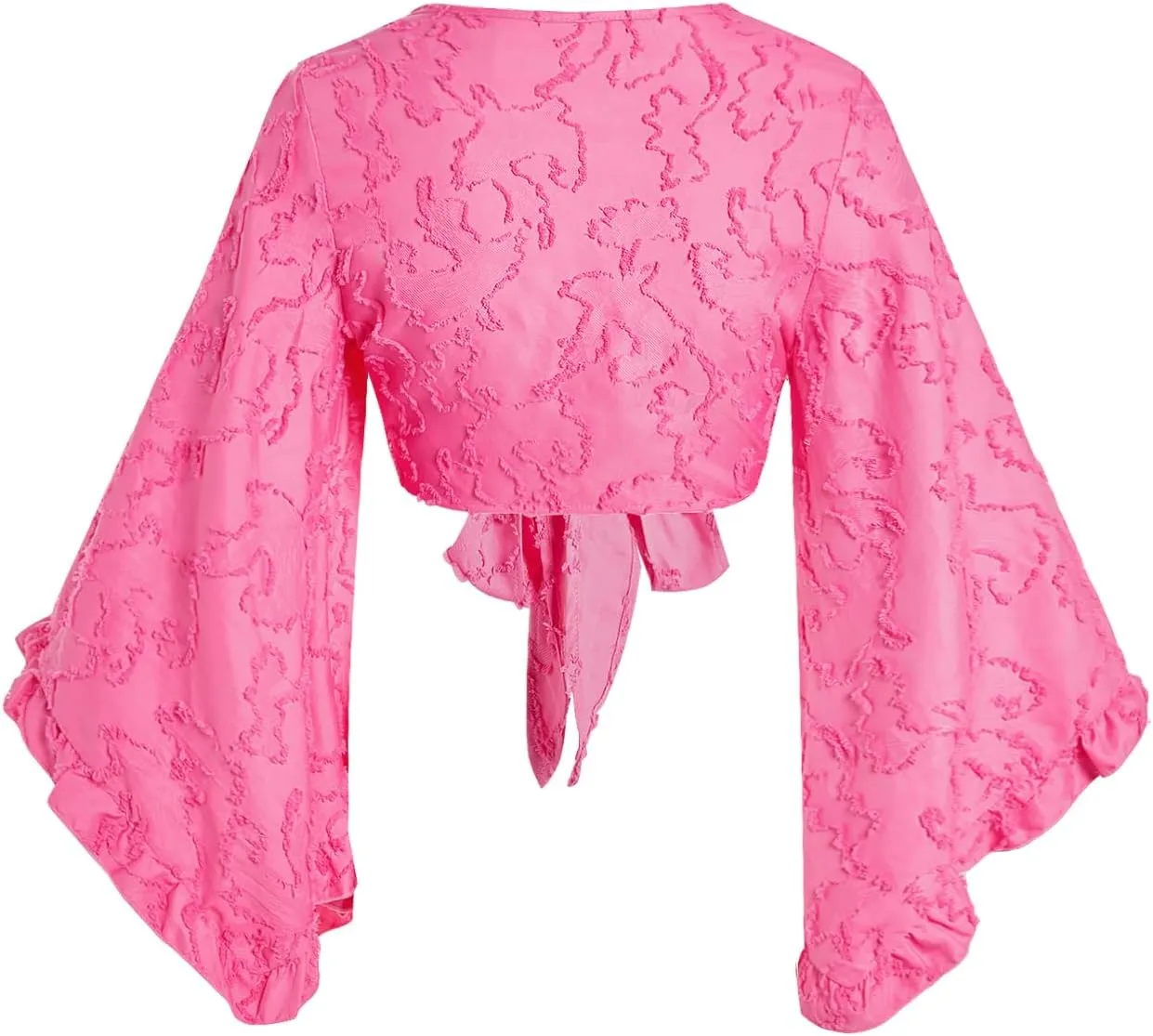 Women's Floral 70s Top Hippie Shirt Bow Tie Front Disco Deep V Ruffle Blouse