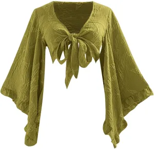 Women's Floral 70s Top Hippie Shirt Bow Tie Front Disco Deep V Ruffle Blouse