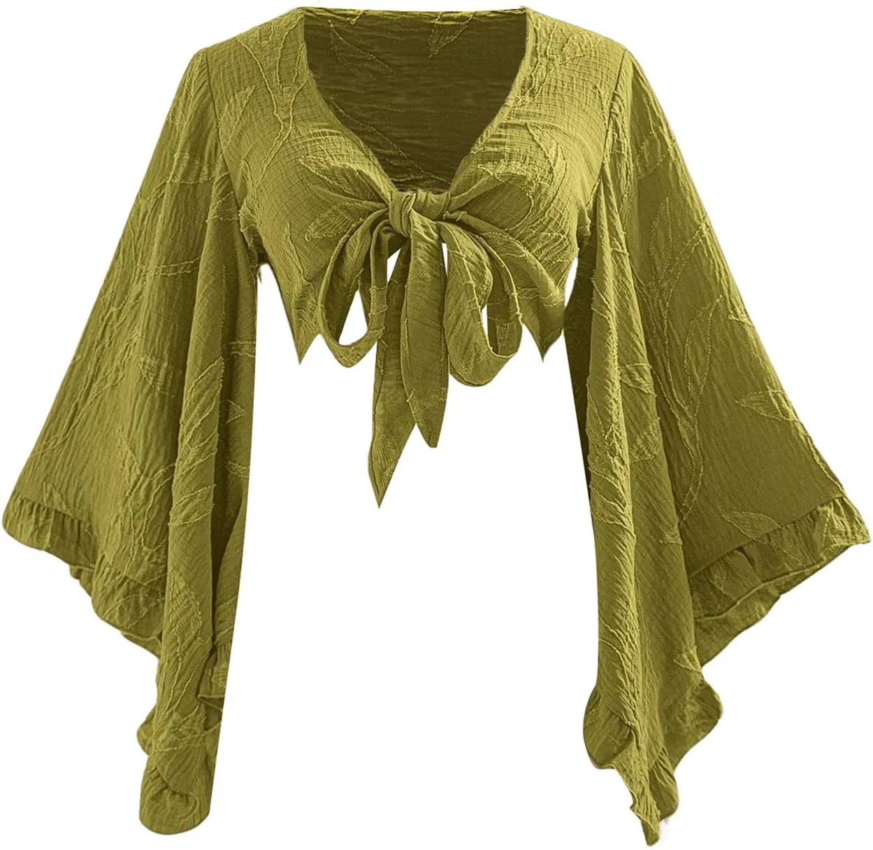Women's Floral 70s Top Hippie Shirt Bow Tie Front Disco Deep V Ruffle Blouse