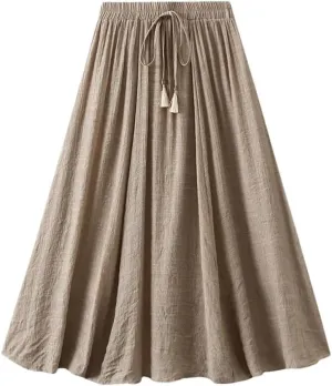 Women's High Waisted Layered Midi Skirt, Solid Color, Lace Up Long Skirts, Women's Vintage Skirt.