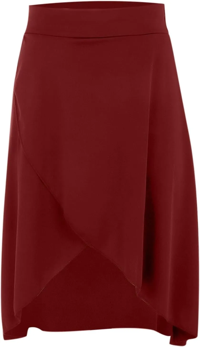 Women's High Waisted Ruffled Asymmetric Hem Long Skirt Split High Low Stretchy Skirt Handkerchief Hemline Midi Skirt