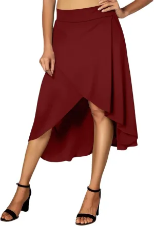 Women's High Waisted Ruffled Asymmetric Hem Long Skirt Split High Low Stretchy Skirt Handkerchief Hemline Midi Skirt