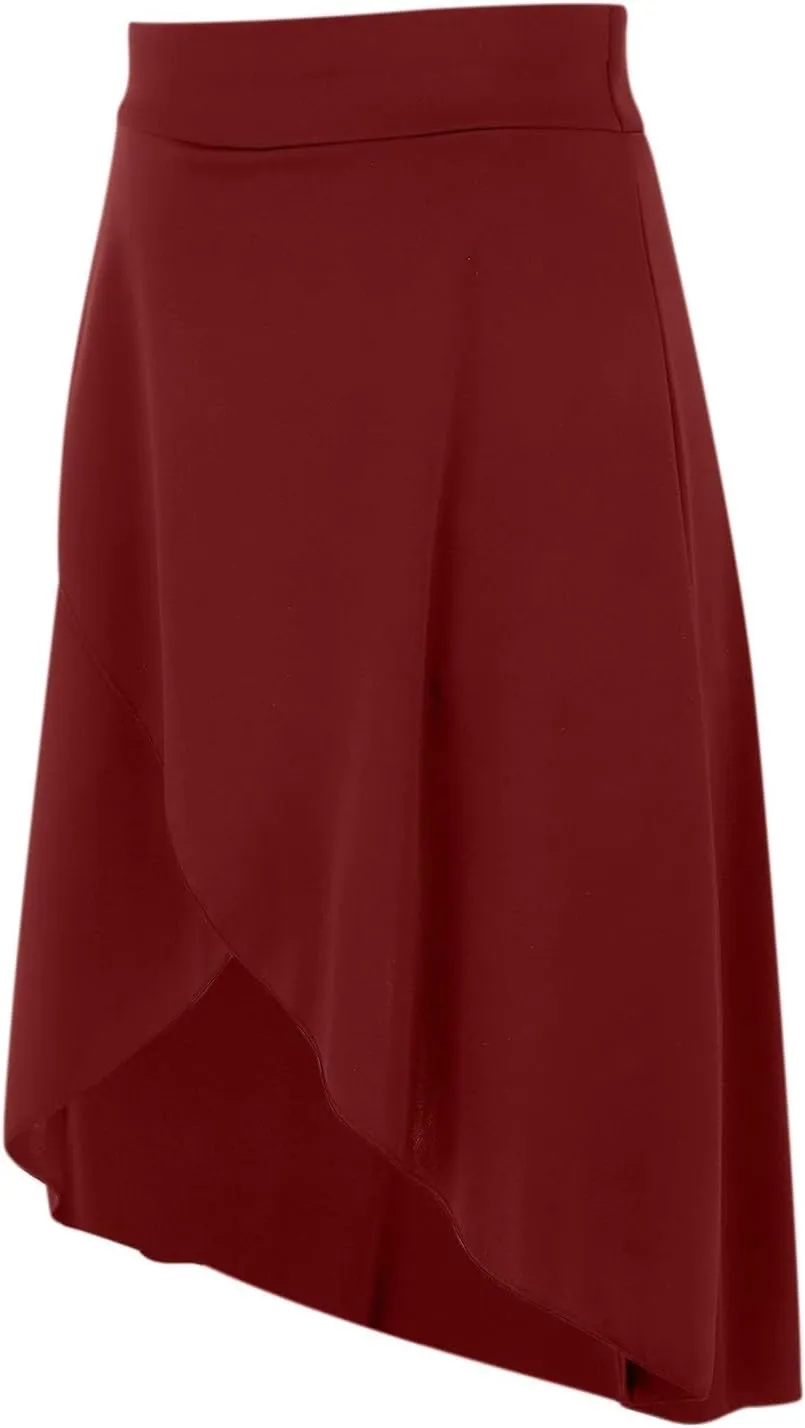 Women's High Waisted Ruffled Asymmetric Hem Long Skirt Split High Low Stretchy Skirt Handkerchief Hemline Midi Skirt