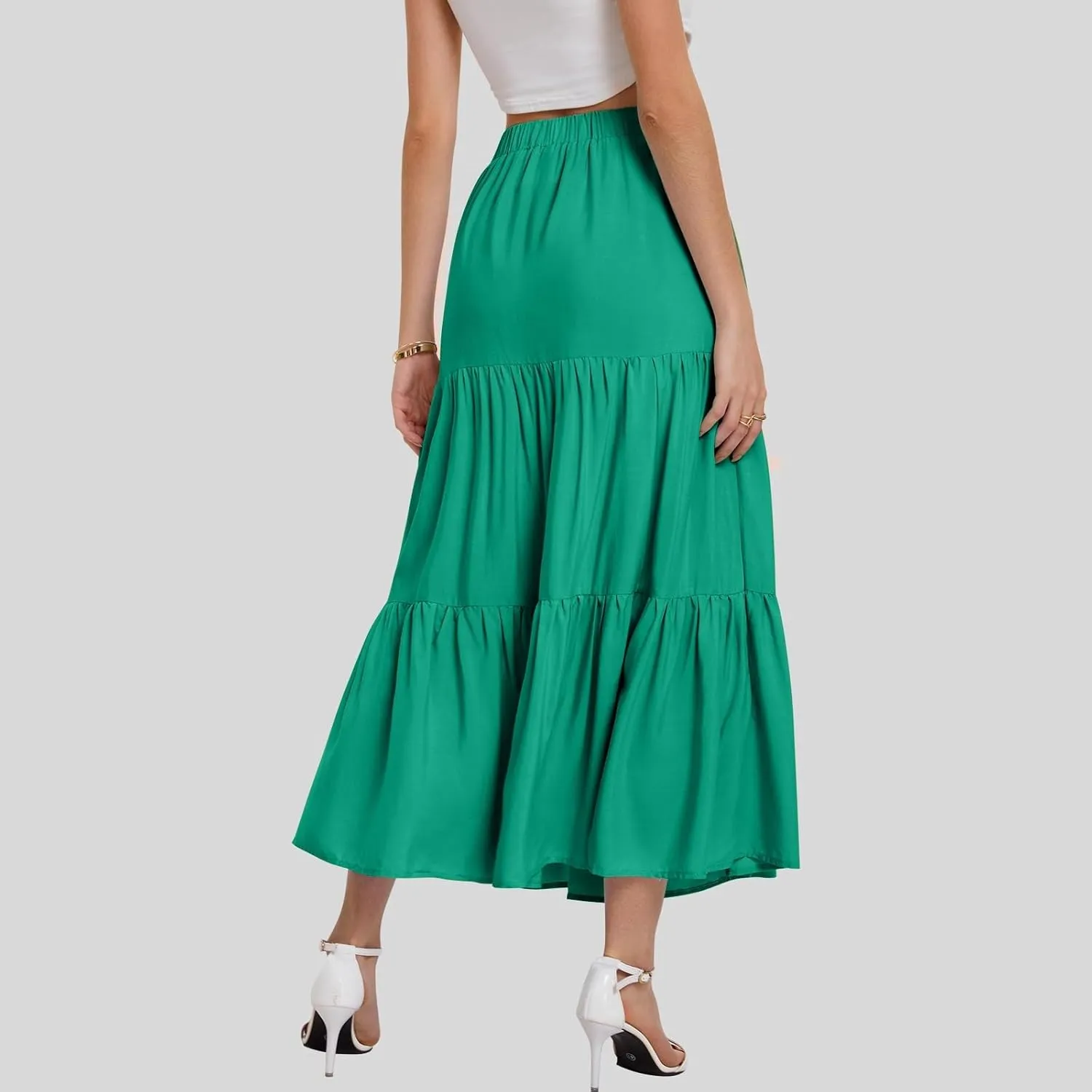 Women's Layered Tiered Maxi Skirt Elegant High Waist Flowy Boho Ruffle Beach A Line Trendy 2025 Skirts with