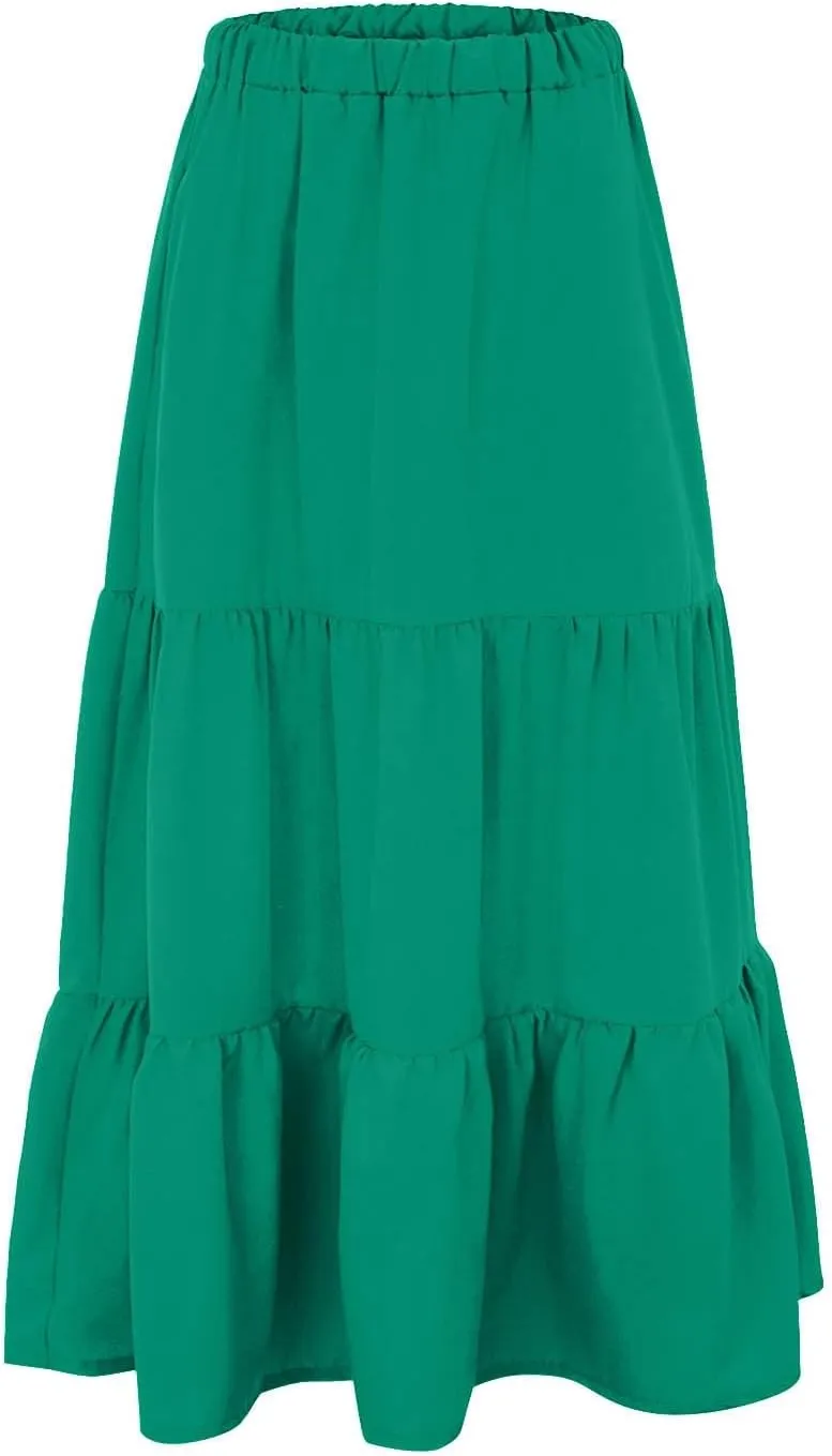 Women's Layered Tiered Maxi Skirt Elegant High Waist Flowy Boho Ruffle Beach A Line Trendy 2025 Skirts with