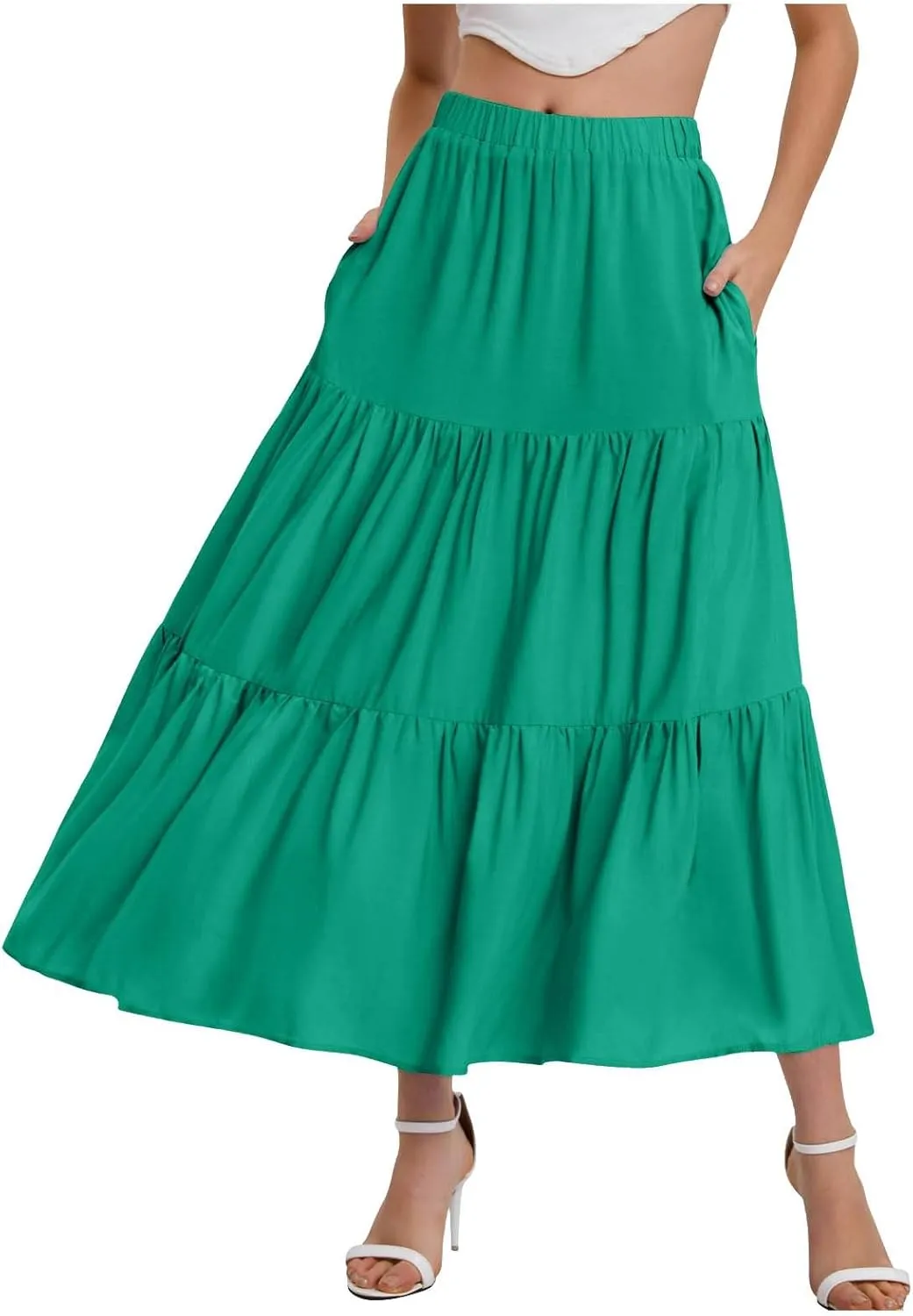 Women's Layered Tiered Maxi Skirt Elegant High Waist Flowy Boho Ruffle Beach A Line Trendy 2025 Skirts with