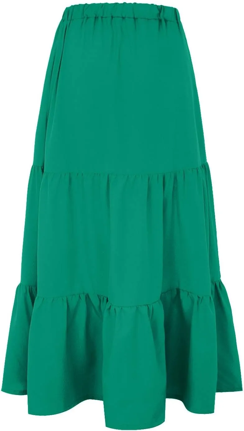Women's Layered Tiered Maxi Skirt Elegant High Waist Flowy Boho Ruffle Beach A Line Trendy 2025 Skirts with