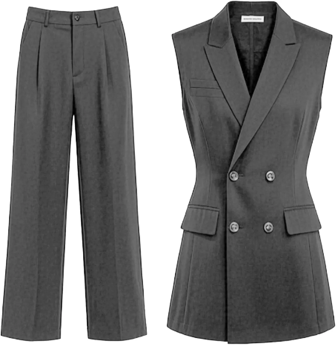 Women's Pants Sets Peaked Lapel Double Breasted Sleeveless Vest and Pants Set Office Lady 2 Piece Outfit