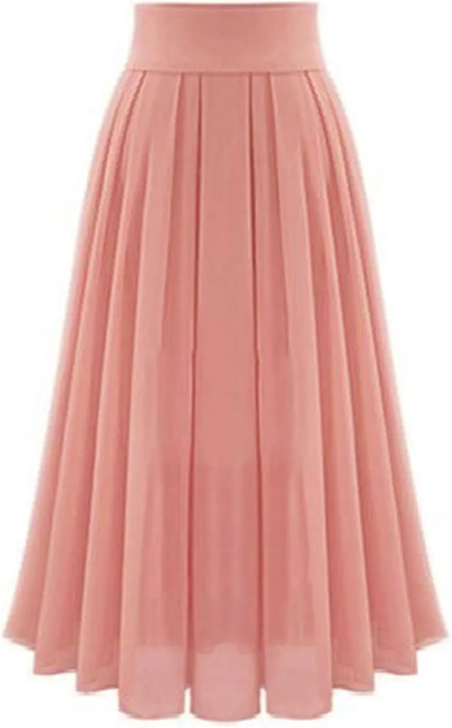 Womens Pleated Midi Skirt High Waist Boho Swing Pleated Skirt Chiffon Casual Elastic A-line Long Skirts