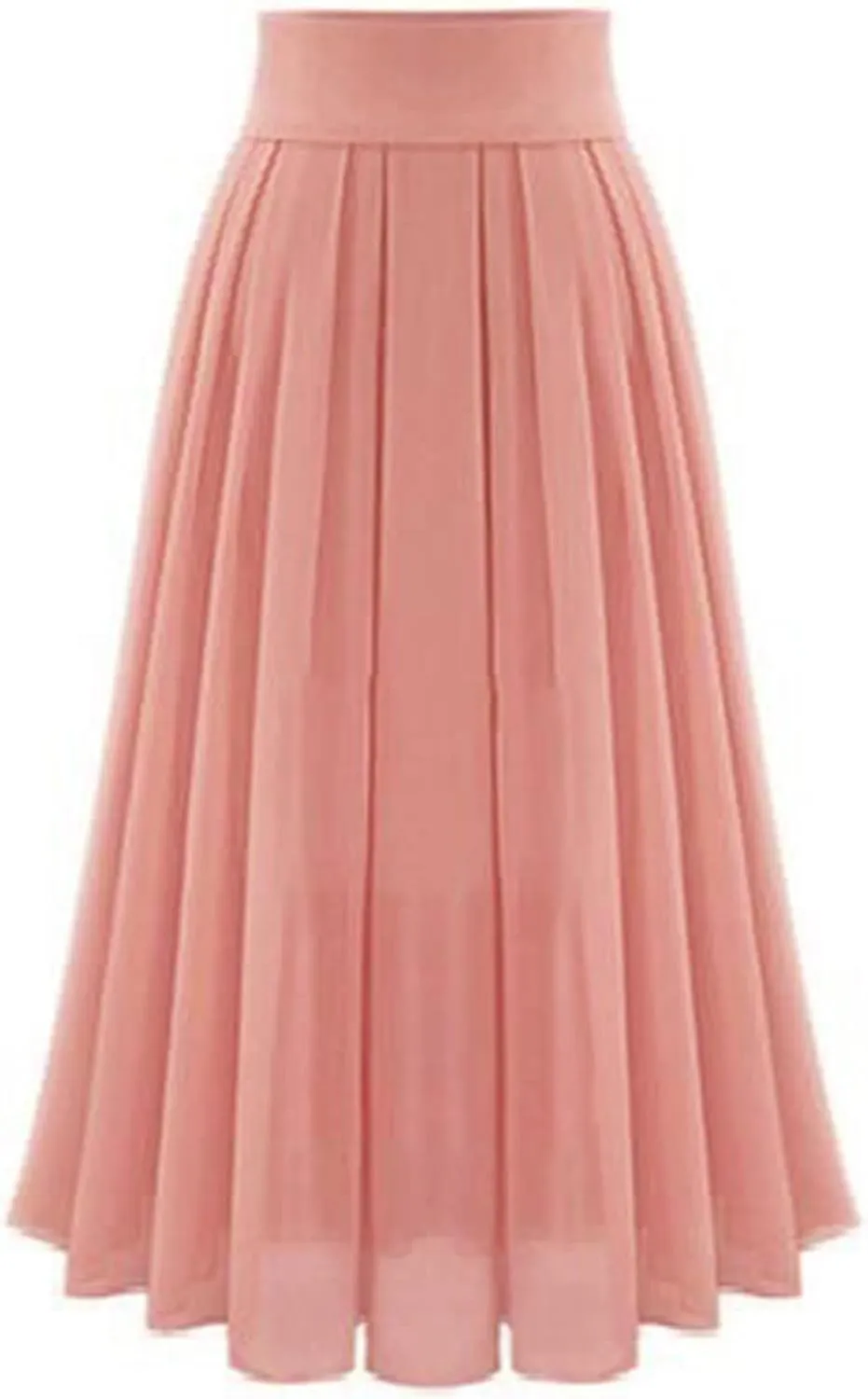 Womens Pleated Midi Skirt High Waist Boho Swing Pleated Skirt Chiffon Casual Elastic A-line Long Skirts