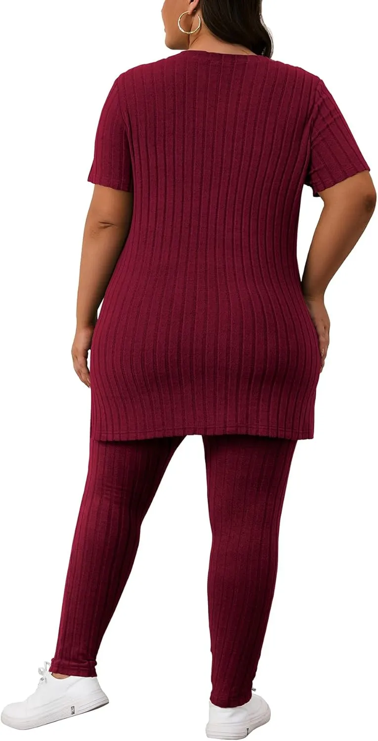Women's Plus Size Two Piece Outfits Sweatsuits Sets Long Sleeve Hoodies Tracksuit Lounge Sets