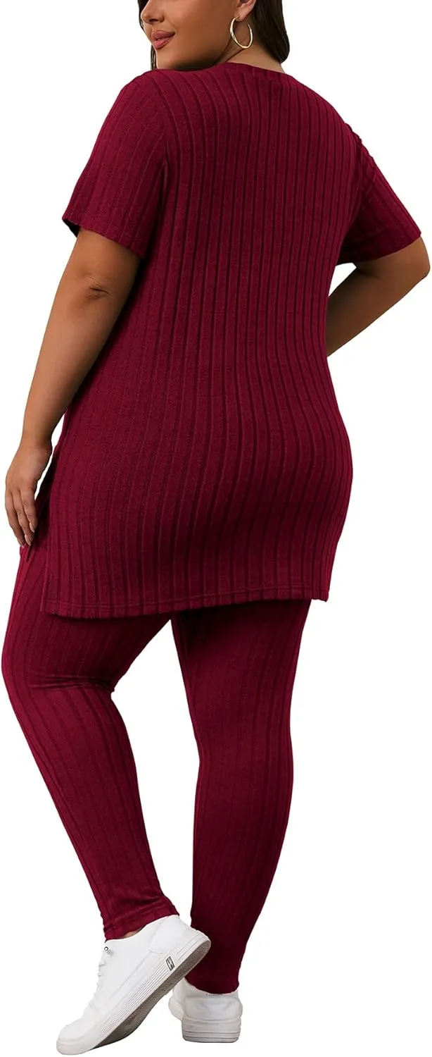 Women's Plus Size Two Piece Outfits Sweatsuits Sets Long Sleeve Hoodies Tracksuit Lounge Sets