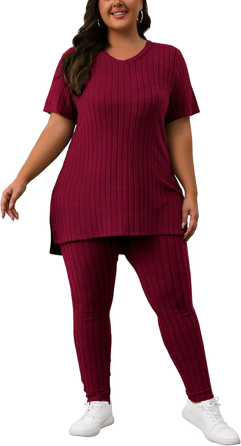 Women's Plus Size Two Piece Outfits Sweatsuits Sets Long Sleeve Hoodies Tracksuit Lounge Sets