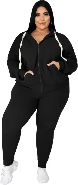 Women's Plus Size Two Piece Outfits Sweatsuits Sets Long Sleeve Loungewear Tracksuit Sets
