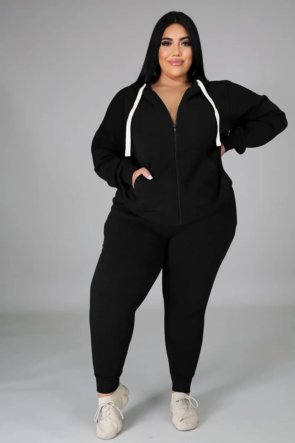 Women's Plus Size Two Piece Outfits Sweatsuits Sets Long Sleeve Loungewear Tracksuit Sets