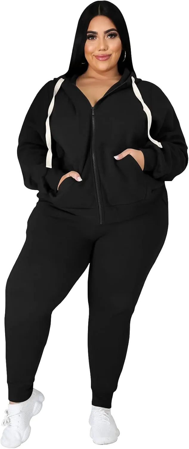 Women's Plus Size Two Piece Outfits Sweatsuits Sets Long Sleeve Loungewear Tracksuit Sets