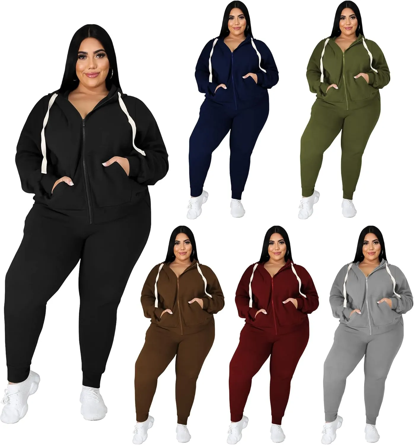 Women's Plus Size Two Piece Outfits Sweatsuits Sets Long Sleeve Loungewear Tracksuit Sets