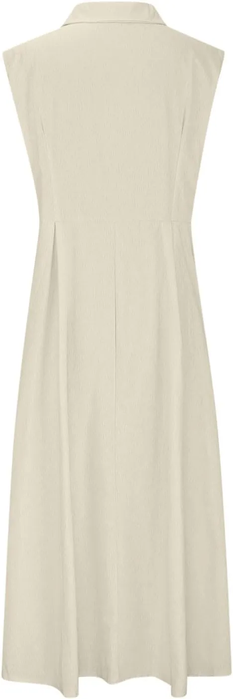 Womens Sleeveless Button Down Midi Dress Collared A Line Dresses with Pockets Loose Casual Summer Vacation Sundress