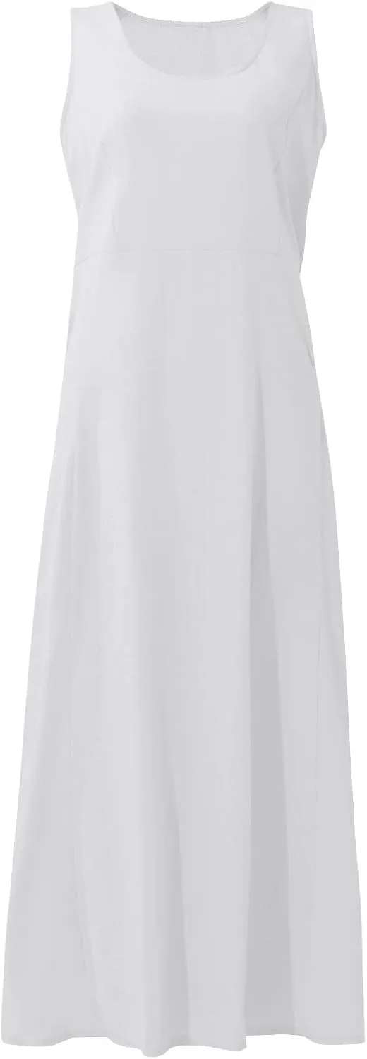 Women's Summer 2022 Casual Fashion Solid Cotton and Short Sleeve Medium Long Dress
