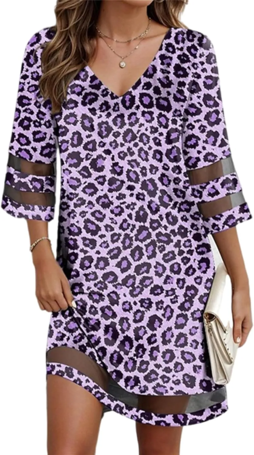 Womens Summer Casual Dresses Floral V Neck Mini Dress Beach Dresses for Women Vacation Going Out Dresses Plus Size