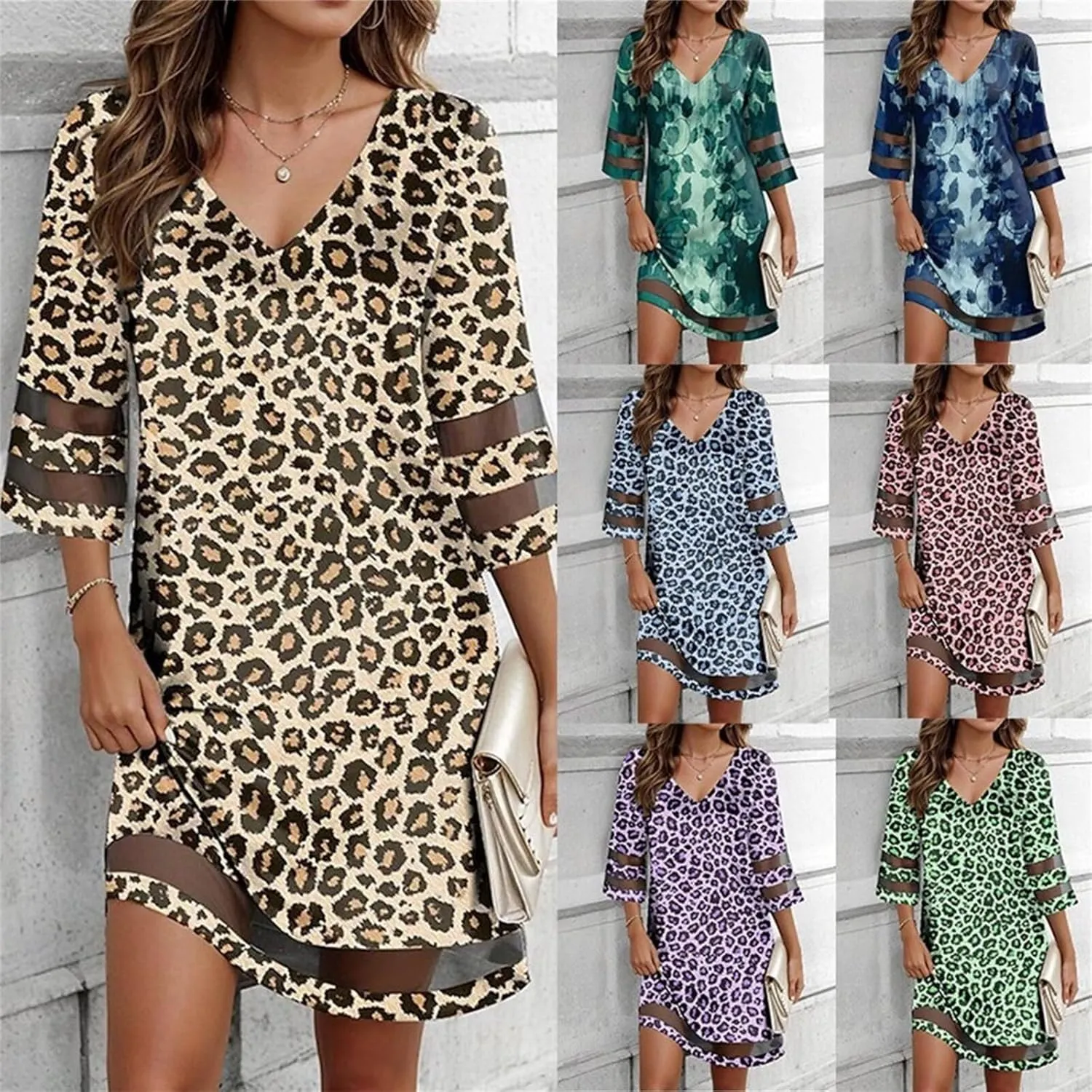 Womens Summer Casual Dresses Floral V Neck Mini Dress Beach Dresses for Women Vacation Going Out Dresses Plus Size