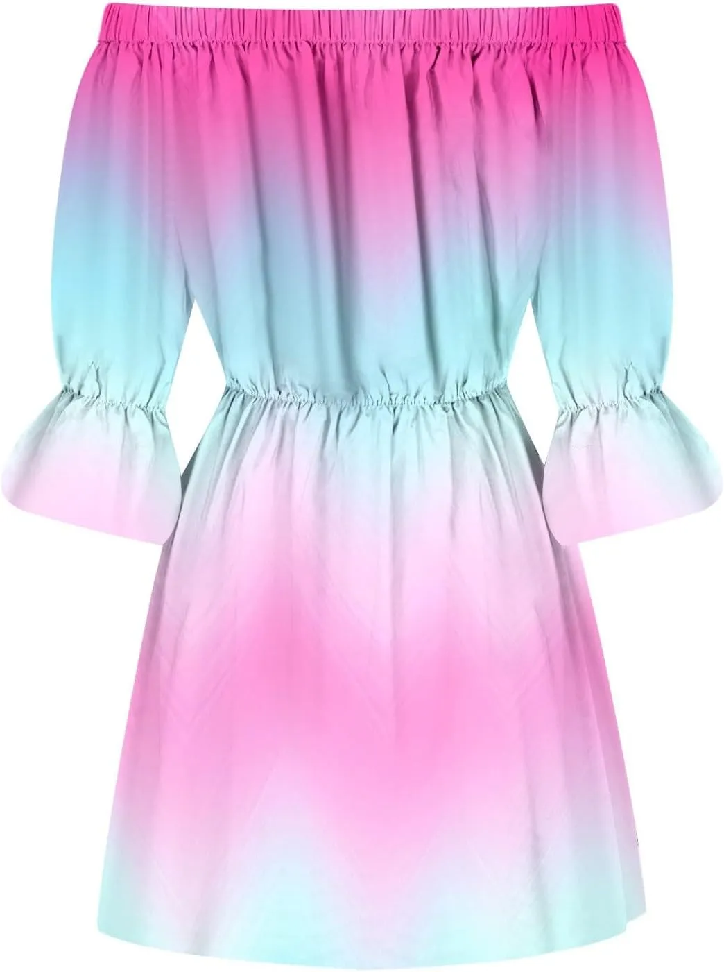 Womens Summer Dresses 2024 Off Shoulder Ruffle Long Sleeve Dress Boho Floral Mini Dress Strapless Short Dress