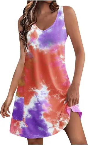 Womens Summer Dresses Beach Boho Floral Casual Loose Mini Dress Sleeveless Vacation Trendy Swimsuit Coverup Sundress
