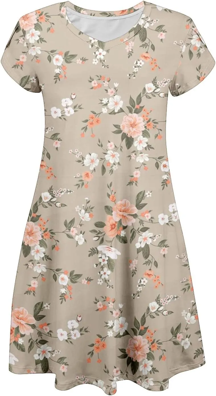 Women's Summer Spring Casual Beach Sundress 2025 Vacation Short Sleeve V Neck Floral Dress Loose Mini Dresses
