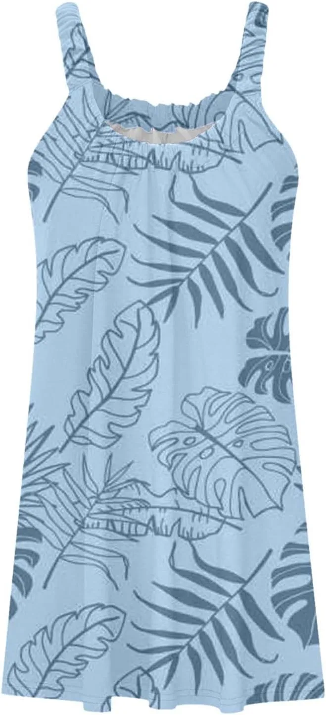 Women's Summer Tank Dresses 2025 Casual Sleeveless Floral Print Boho Beach Mini Dress Ruffle Hem Loose Sundress