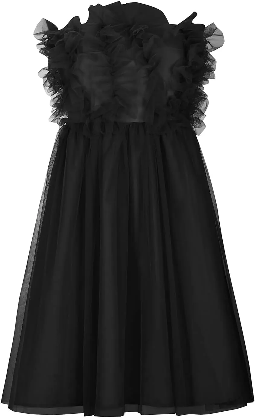 Women's Tulle Tutu Ruffles Prom Dress Formal Short Mini Homecoming Dress Off Shoulder Strapless Cocktail Party Gown