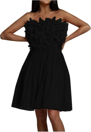 Women's Tulle Tutu Ruffles Prom Dress Formal Short Mini Homecoming Dress Off Shoulder Strapless Cocktail Party Gown