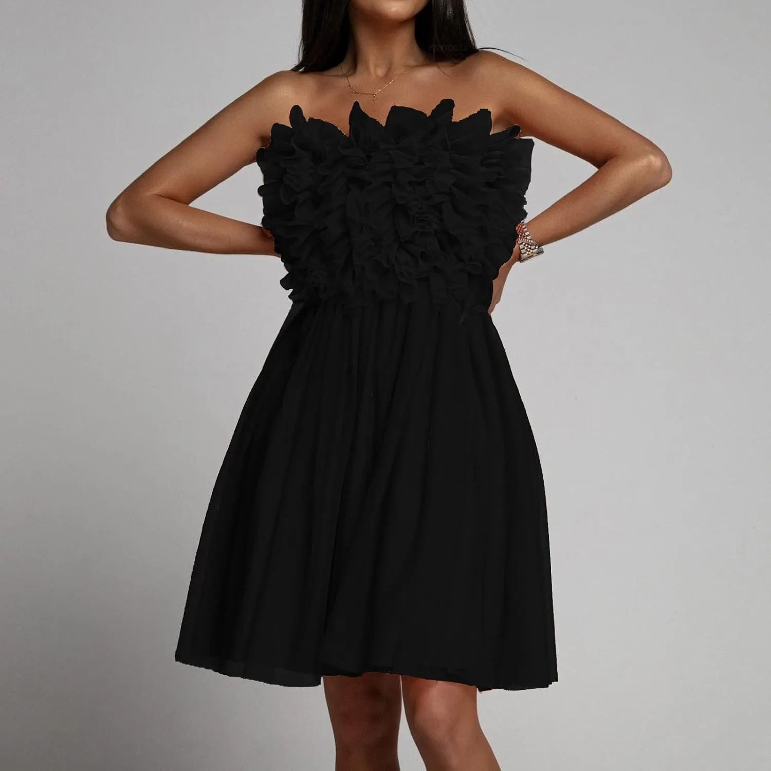Women's Tulle Tutu Ruffles Prom Dress Formal Short Mini Homecoming Dress Off Shoulder Strapless Cocktail Party Gown