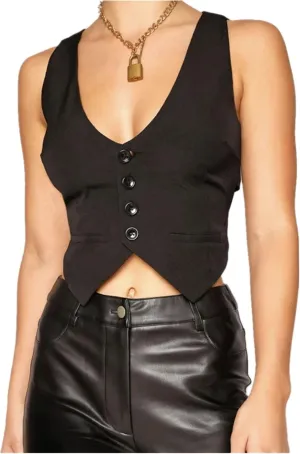 Women's V Neck Button Down Crop Vest Top Business Sleeveless Waistcoat Vintage Grunge Suit Vest Y2K Streetwear