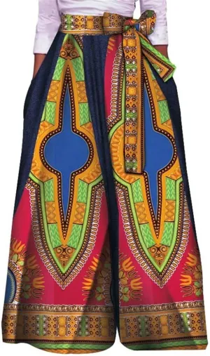 XIAOHUAGUA Women's High Waist Loose Long Pants African Dashiki Print Wide Leg Trousers Pant Plus Sizes