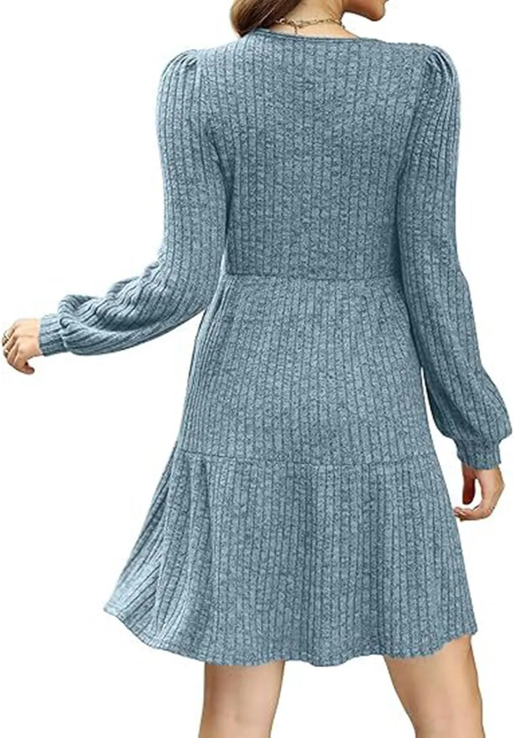 Xiaojmake Womens Square Neck Sweater Dress Long Sleeve Knit Dresses Fall Casual Babydoll Dress Ruffle A-Line Mini Dresses