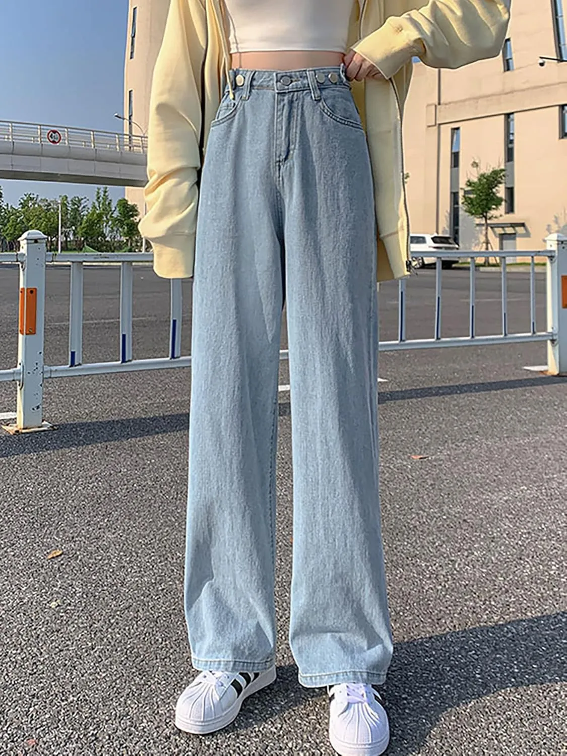 Xineicy Women's Baggy Boyfriend Jeans High Waist Distressed Denim Pants Wide Leg Straight Trousers Streetwear Pants