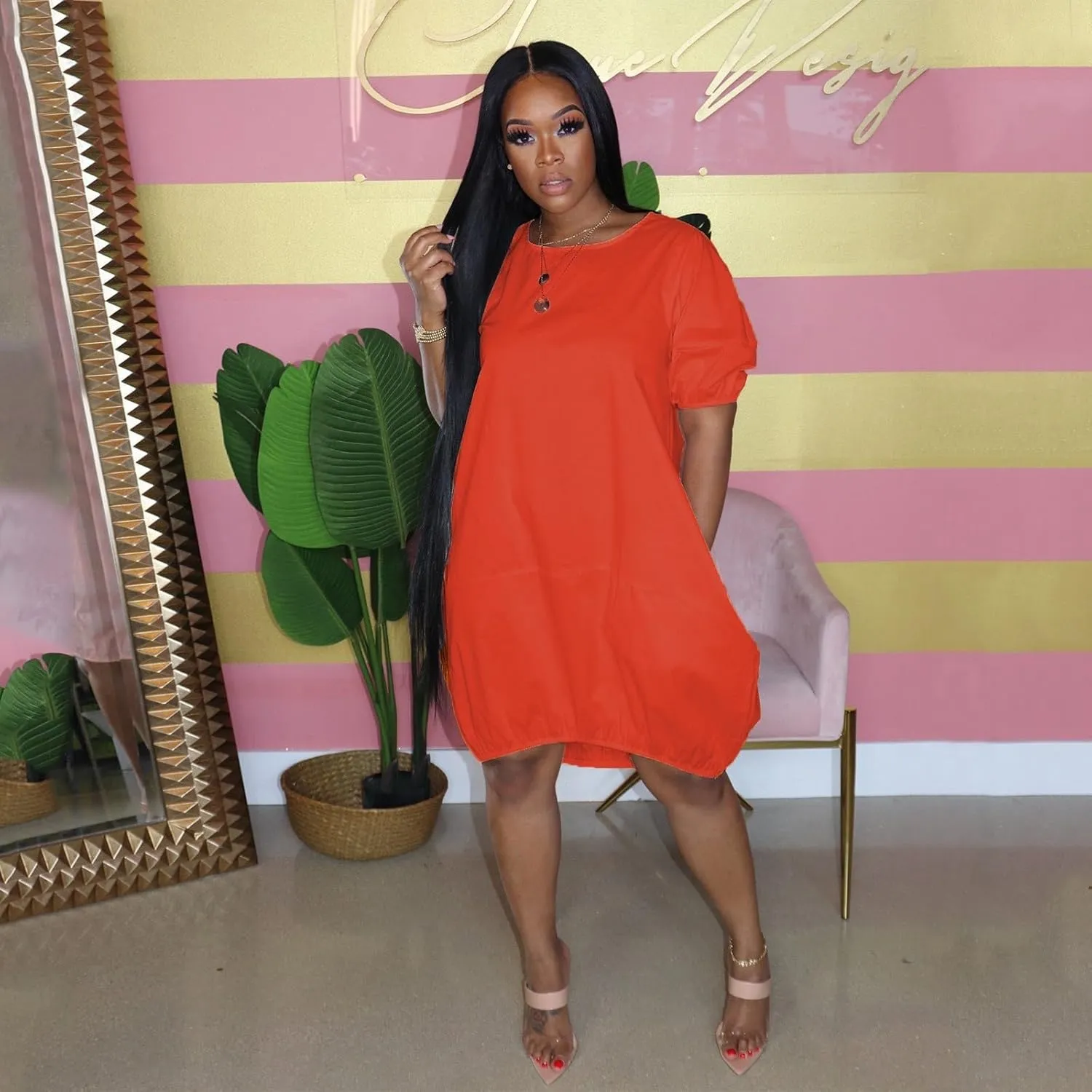 XOWRTE Plus Size Dresses for Curvy Women 2024 Summer Casual Short Sleeve Tshirt Midi Dress with Pockets Beach Vacation Dress