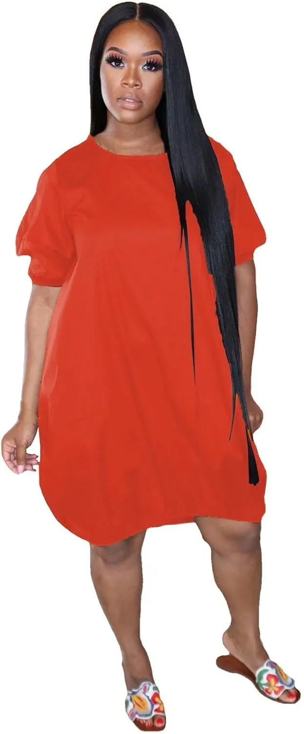XOWRTE Plus Size Dresses for Curvy Women 2024 Summer Casual Short Sleeve Tshirt Midi Dress with Pockets Beach Vacation Dress