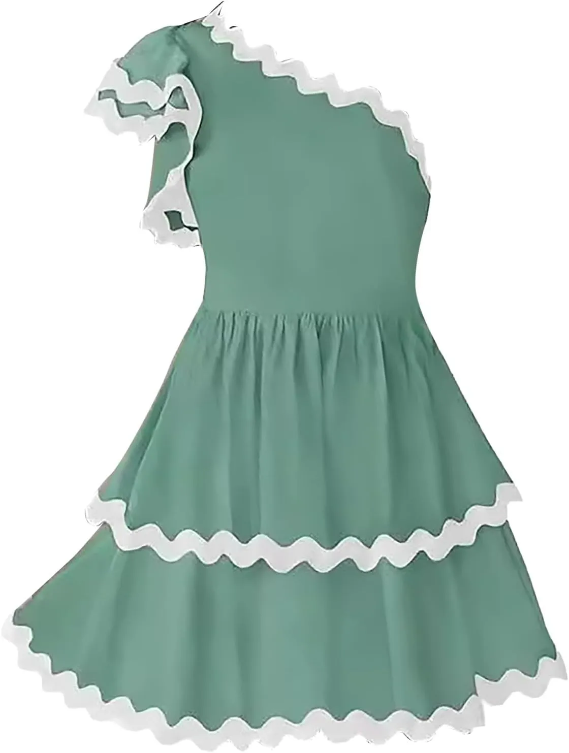 XOWRTE Women's 2024 Summer One Shoulder Dresses Ruffle Short Sleeve Tiered Layered Swing A Line Mini Short Sundress for Women