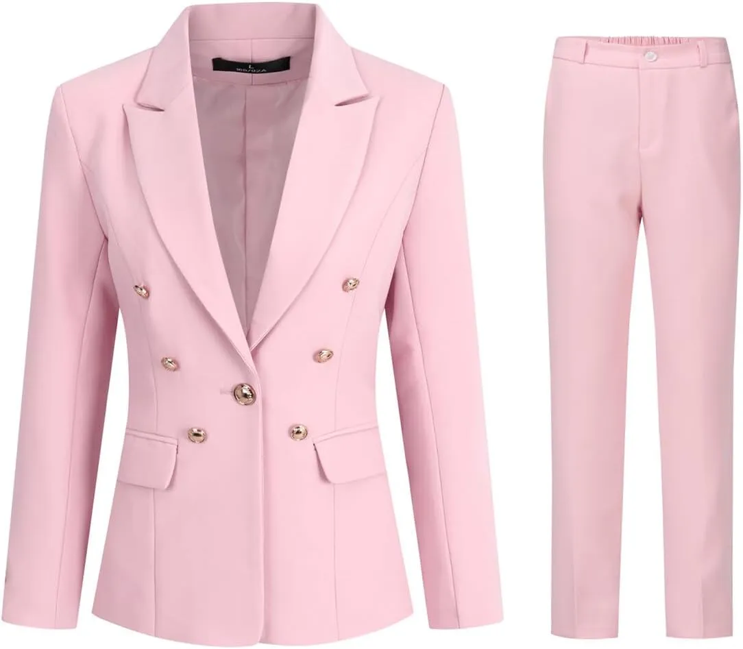 YYNUDA Women's 1 Button 2 Piece Lady Suit Set Office Work Solid Blazer Jacket and Pants
