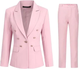 YYNUDA Women's 1 Button 2 Piece Lady Suit Set Office Work Solid Blazer Jacket and Pants