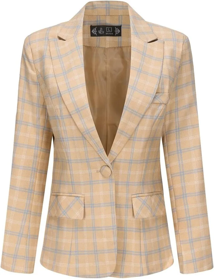 YYNUDA Women's Business Plaid Suit Set Lady 2 Piece 1 Button Office Blazer Jacket and Pants for Work
