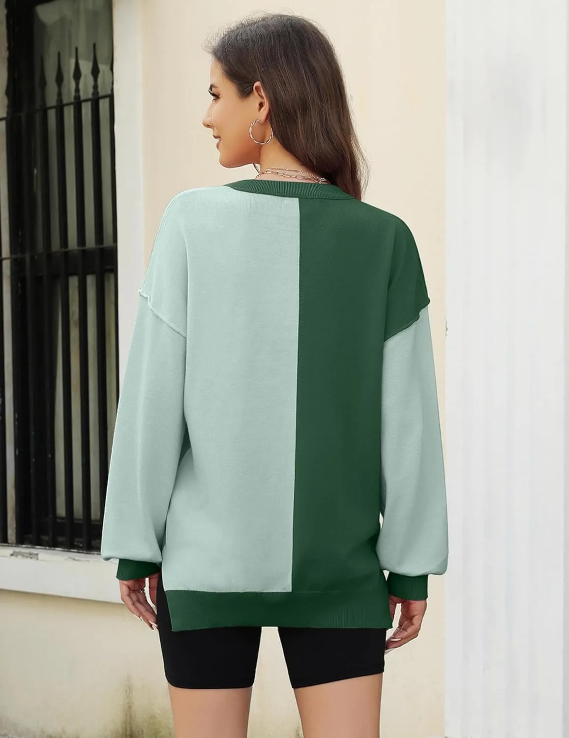 Zeagoo Womens Striped Oversized Sweater 2024 Crew Neck Long Sleeve Knitted Color Block Casual Loose Pullover Top