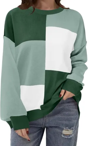 Zeagoo Womens Striped Oversized Sweater 2024 Crew Neck Long Sleeve Knitted Color Block Casual Loose Pullover Top