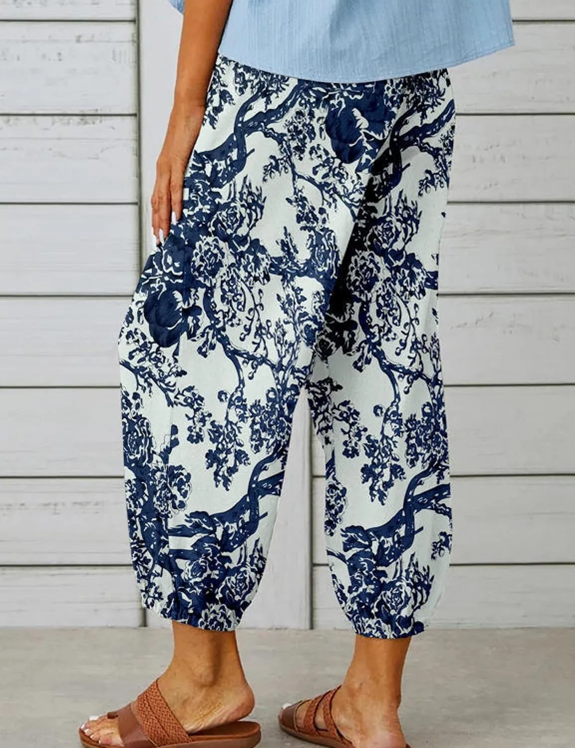 Zontroldy Linen Capri Pants for Women High Waisted Wide Leg Yoga Capris Crop Pants Sweatpants with Pockets