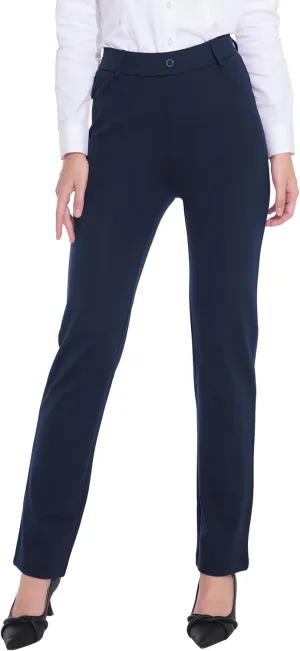 ZTN Women's Stretchy Dress Pants 28"/30" Pull-on Trousers Straight Leg Slacks 4 Pockets Plus Size for Work Business Casual