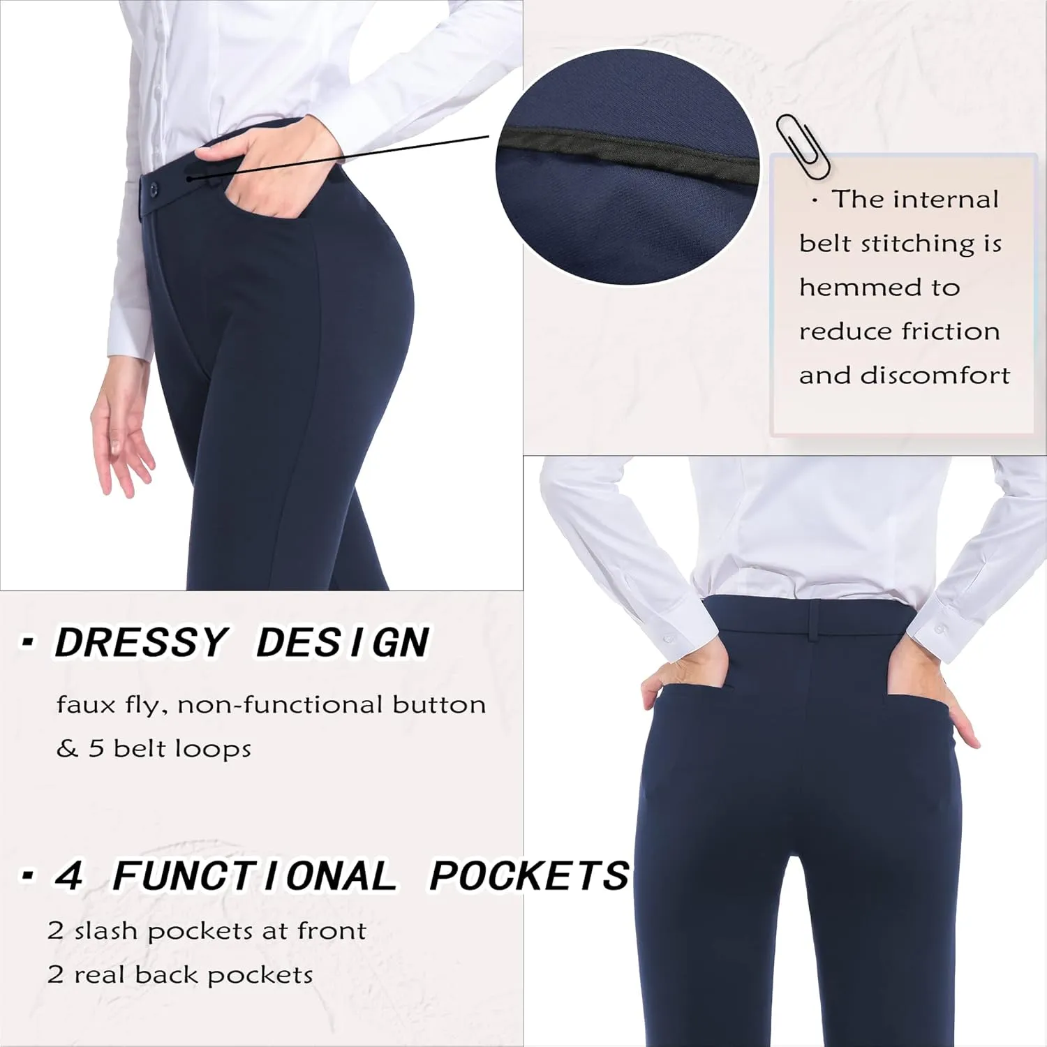ZTN Women's Stretchy Dress Pants 28"/30" Pull-on Trousers Straight Leg Slacks 4 Pockets Plus Size for Work Business Casual