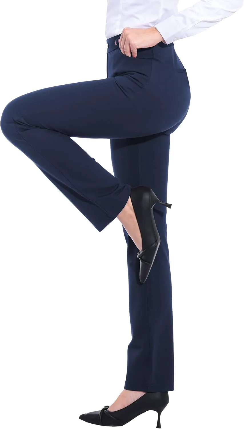 ZTN Women's Stretchy Dress Pants 28"/30" Pull-on Trousers Straight Leg Slacks 4 Pockets Plus Size for Work Business Casual