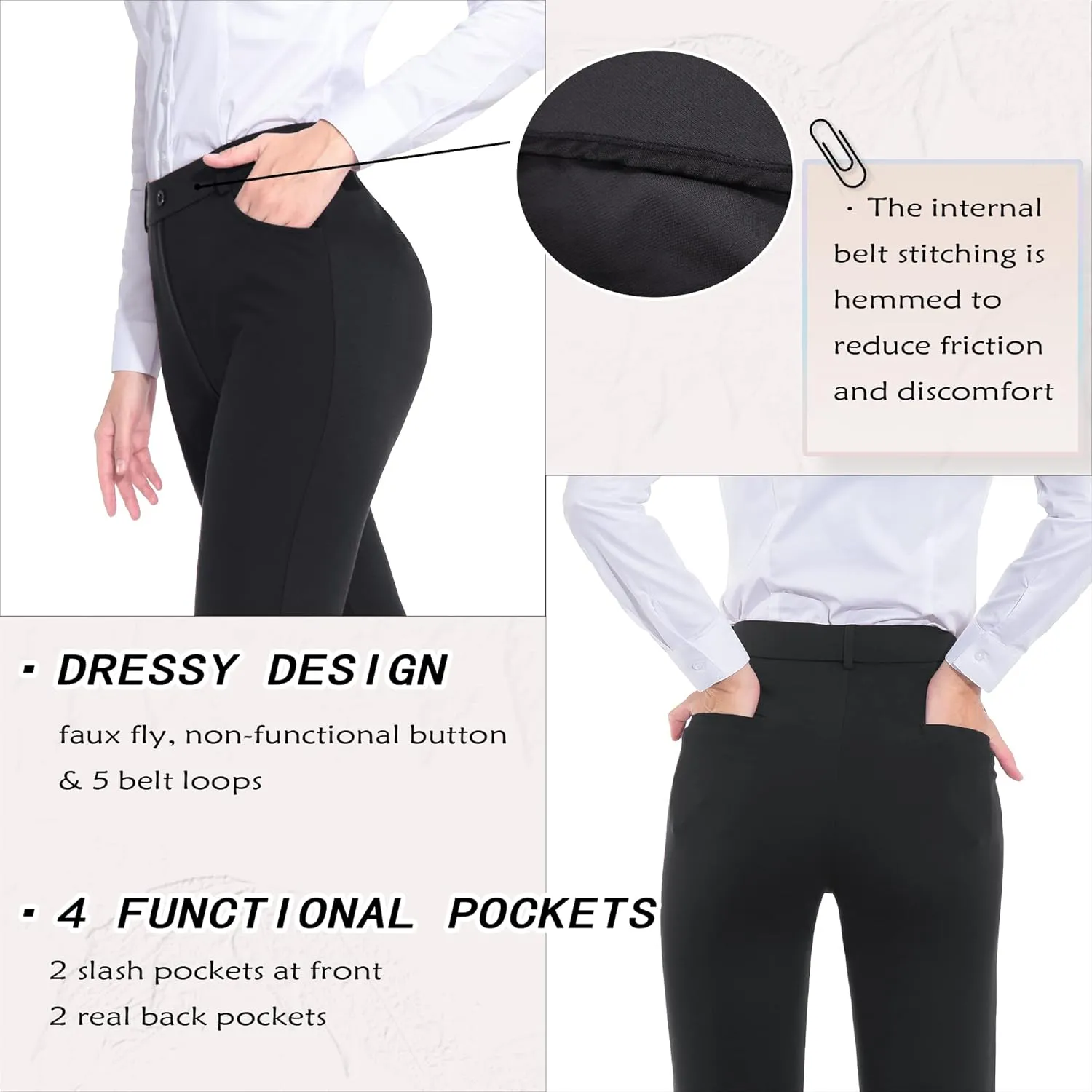 ZTN Women's Stretchy Dress Pants 28"/30" Pull-on Trousers Straight Leg Slacks 4 Pockets Plus Size for Work Business Casual