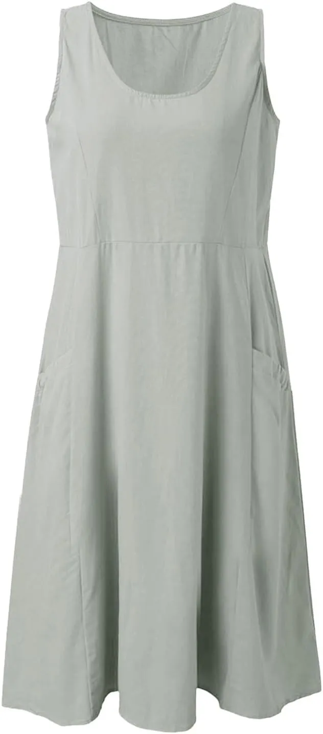 ZYXTIM Women's Summer Casual Tank Midi Dress with Pockets Plus Size Loose Fit Comfy T Shirt Dresses Flowy Beach Sundresses